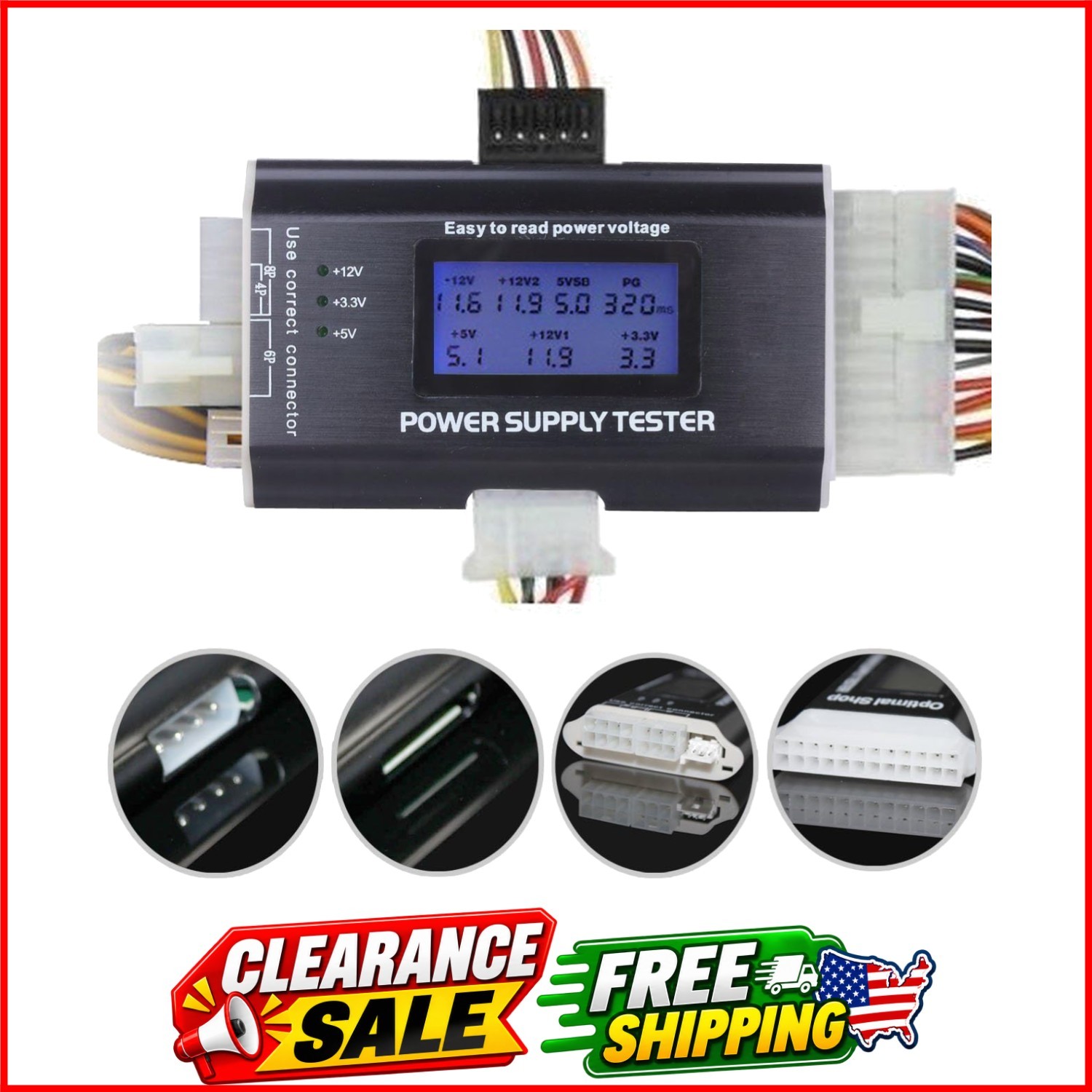 20+4 Pin LCD Computer Power Supply Tester for SATA IDE HDD ATX ITX BYI Connec...