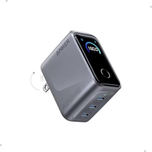 Prime Charger,160W 3-Port Compact GaN USB C Charger,Smart Display,Touch