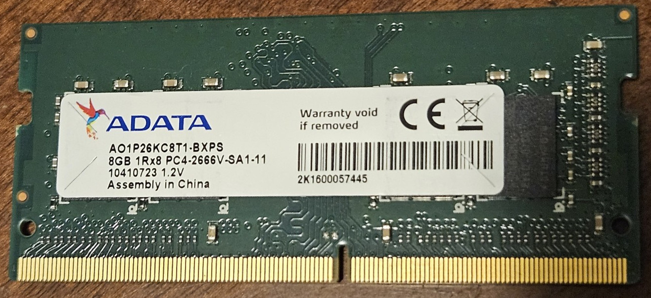 ADATA China 8GB 1Rx8 PC4-2666V-SA1-11 AO1P26KC8T1-BXPS