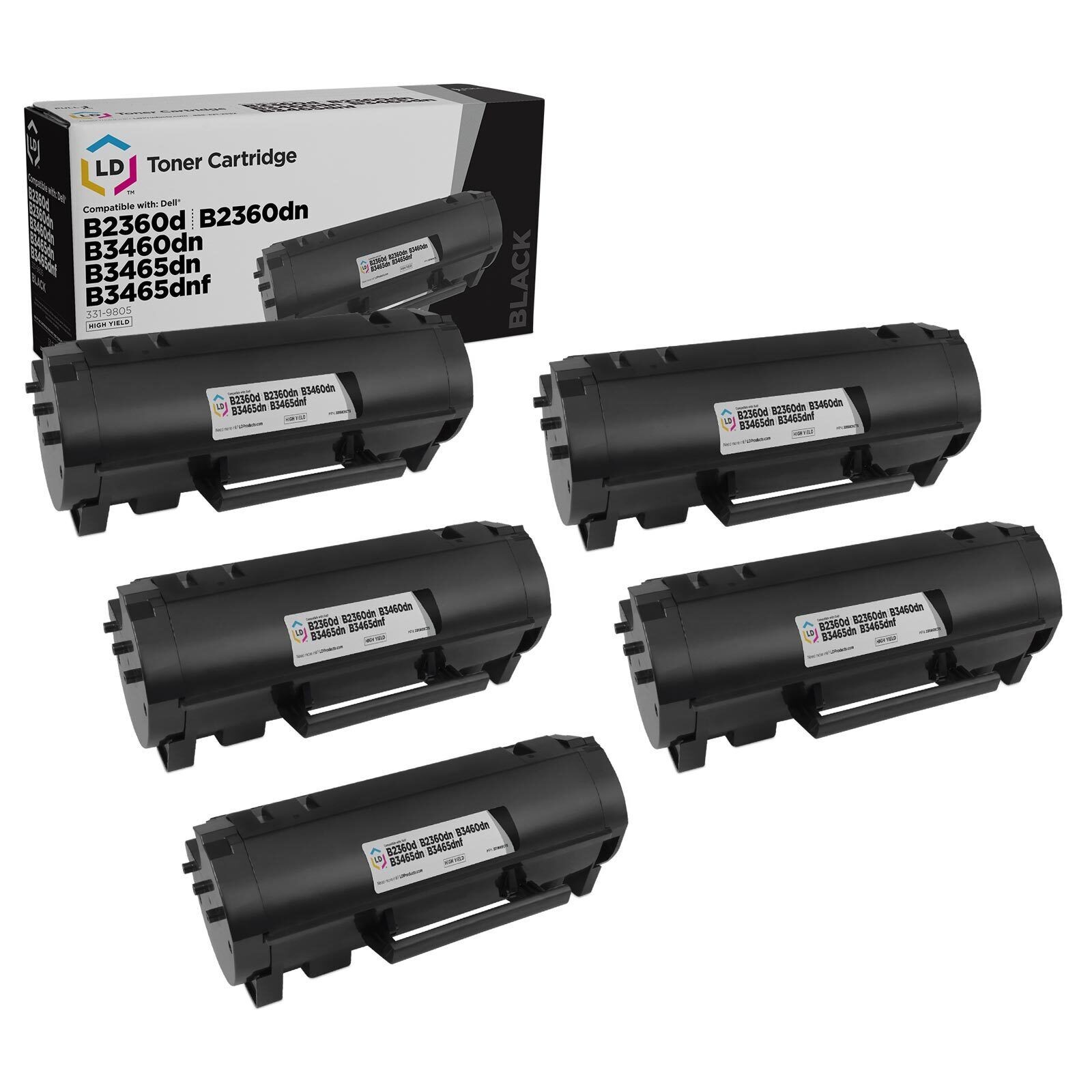 LD Compatible Dell 331-9805 HY Black Toner 5-Pack for Laser B2360/B3460/B3466