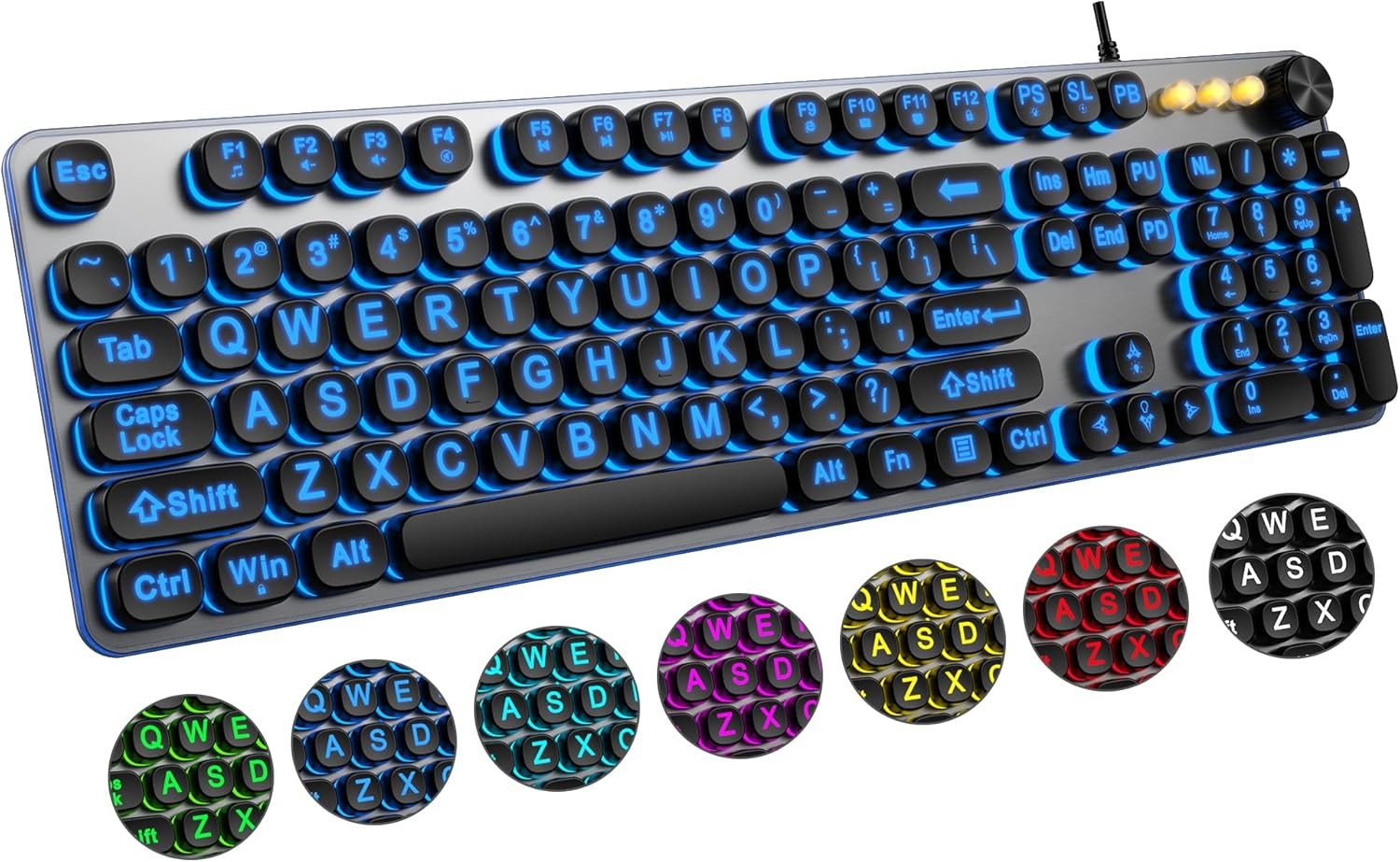 Large Print Backlit Keyboard 7-Color USB Wired Full Size PC Ergonomic Senior