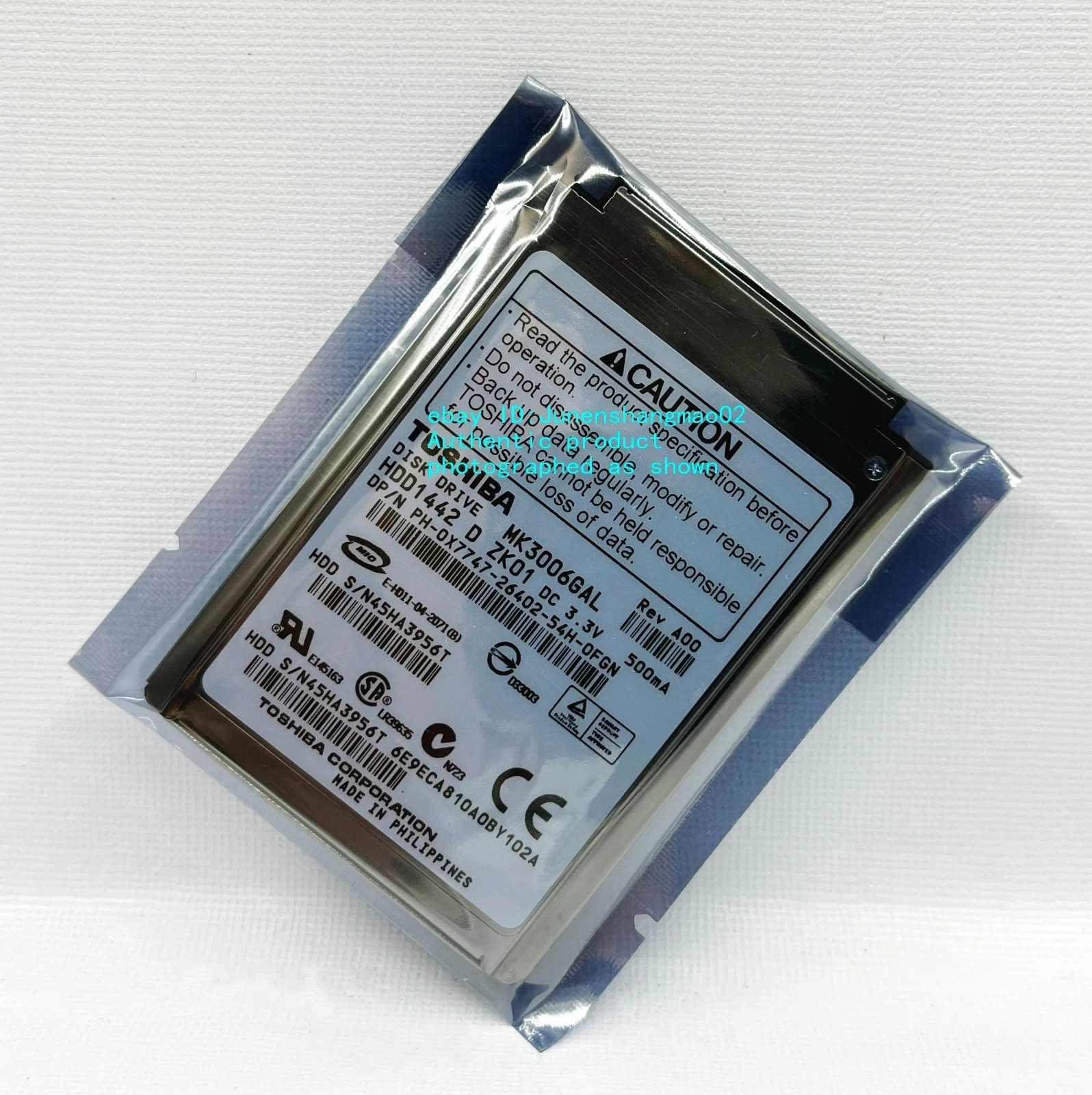 Toshiba 30GB MK3006GAL 1.8-inch hard drive with a 5mm CF connector. Tested.