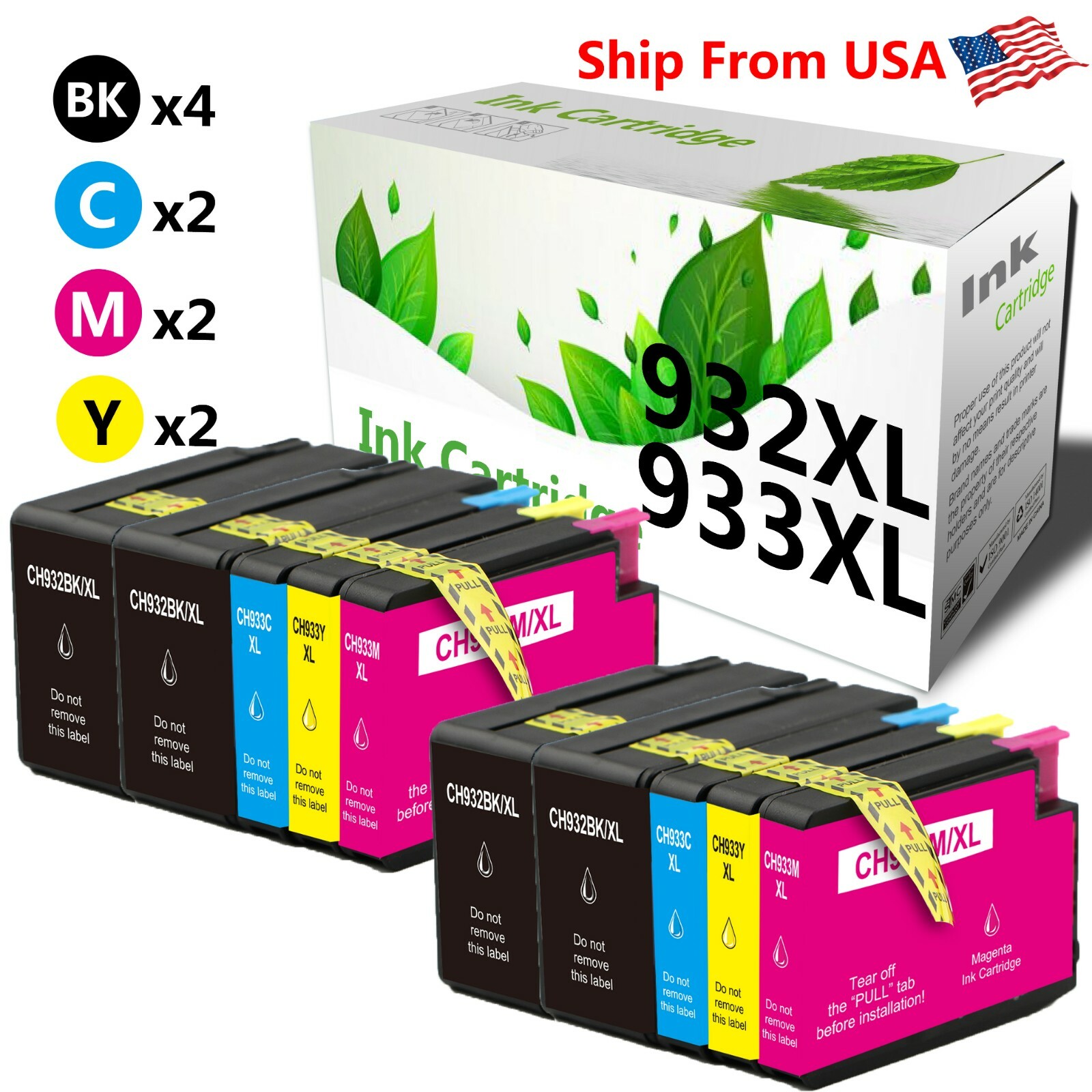 10PK 932XL 933XL 932 933 Ink Cartridge Fit For Officejet 6600 7510 6700 Printer