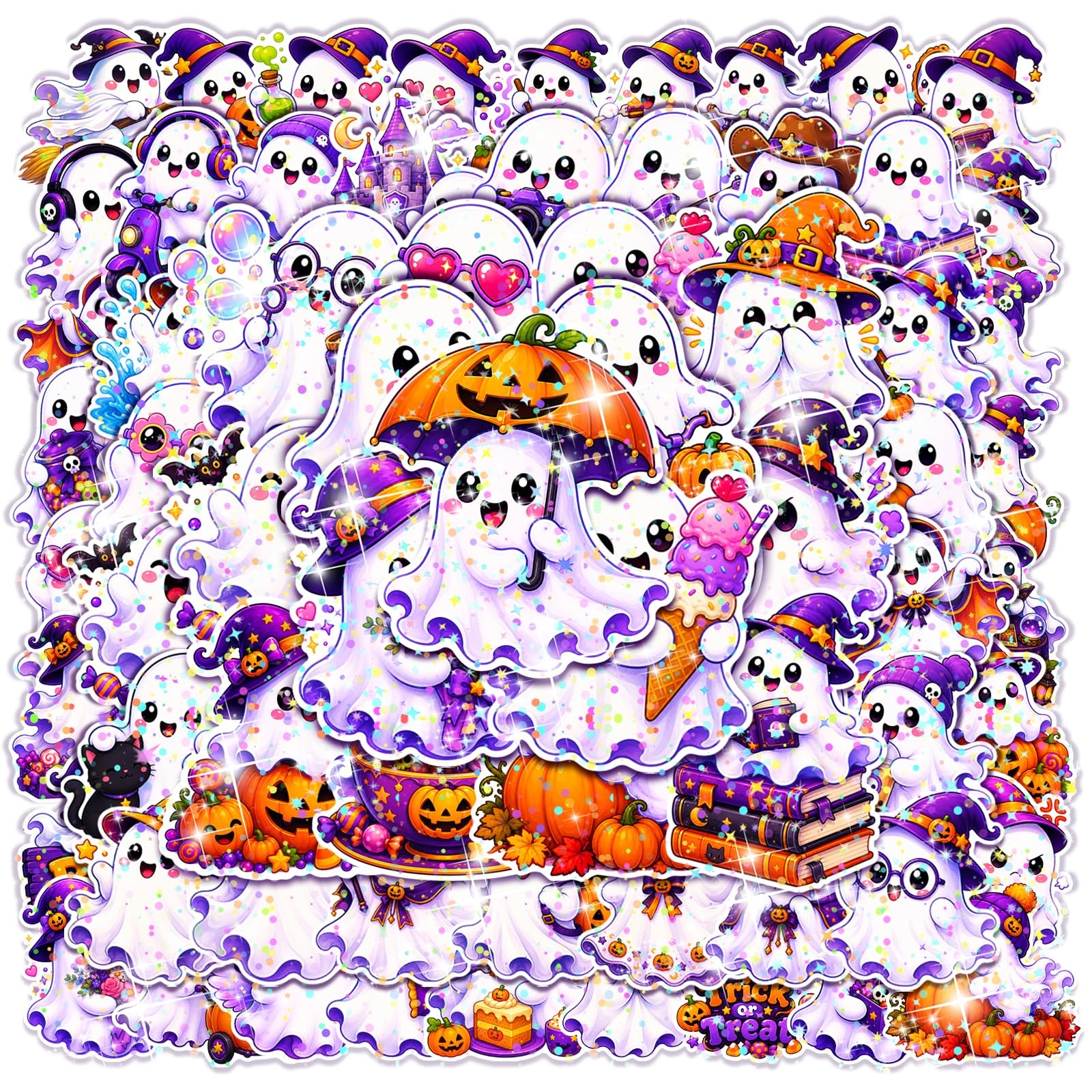 100 PCS Halloween Ghost Theme Glitter 4.5 cm/1.7 inches, White