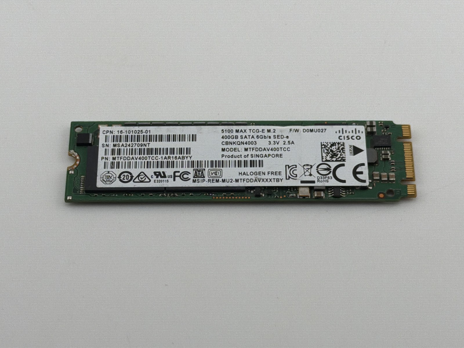 Micron 5100 MAX TCG-E M.2 400GB SATA SSD MTFDDAV400TCC Good