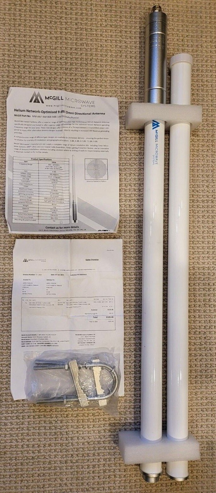  Antenna 9 dBi N Male High Gain Helium Tuned McGill Microwave -UK EU 868 Hotspot