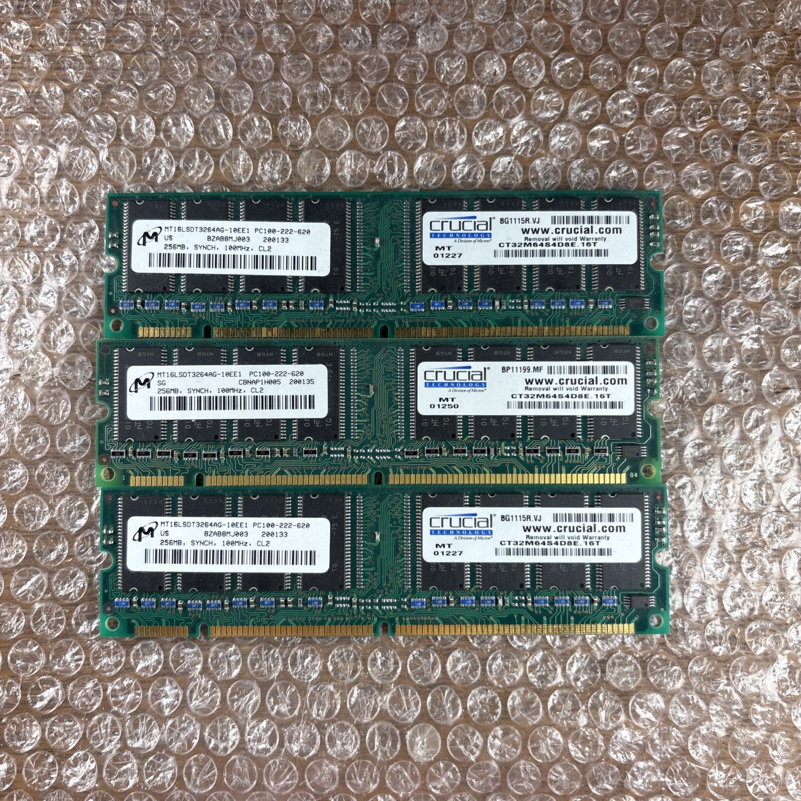 Lot of 3 RAM Apple Crucial 256MB Memory mt16lsdt3264ag-10eg3 pc100-222-620
