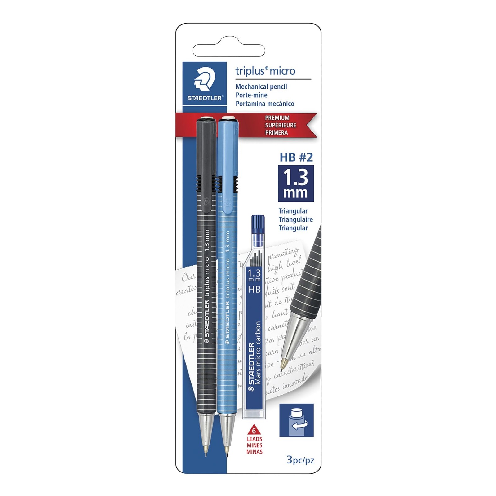 Mechanical Pencils 1.3mm #2 Lead Twist Eraser 2 Pack Staedtler Triplus Micro