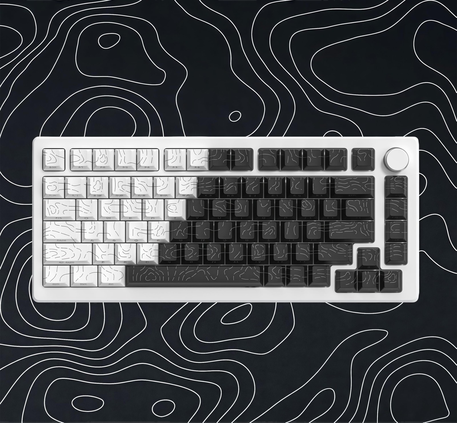 Double Shot PBT Keycap Set White Black Topographic 60-100 Percent Shine