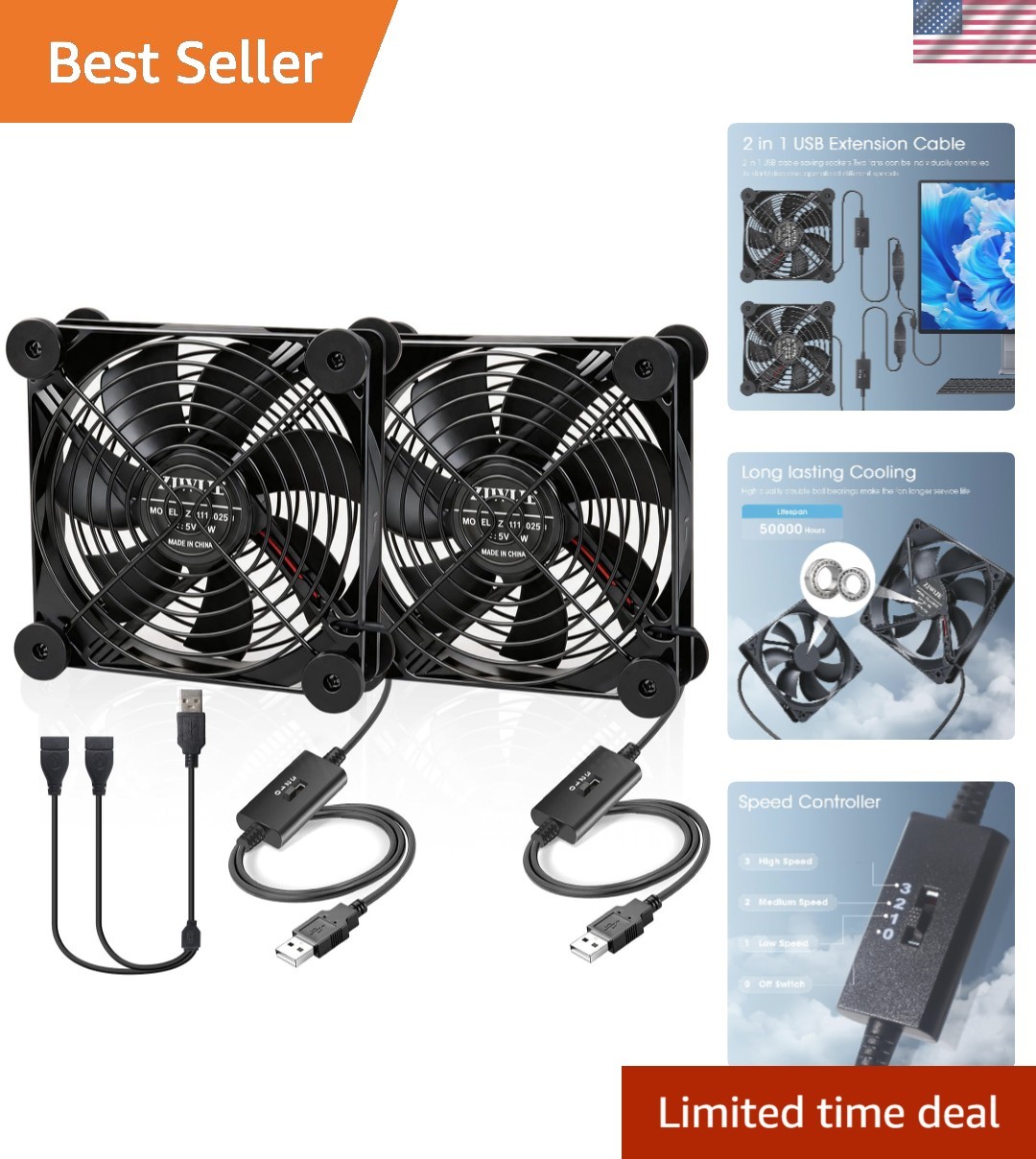 Versatile Quiet USB Cooling Fan with Rubber Feet for Stable Operation - 5V Power