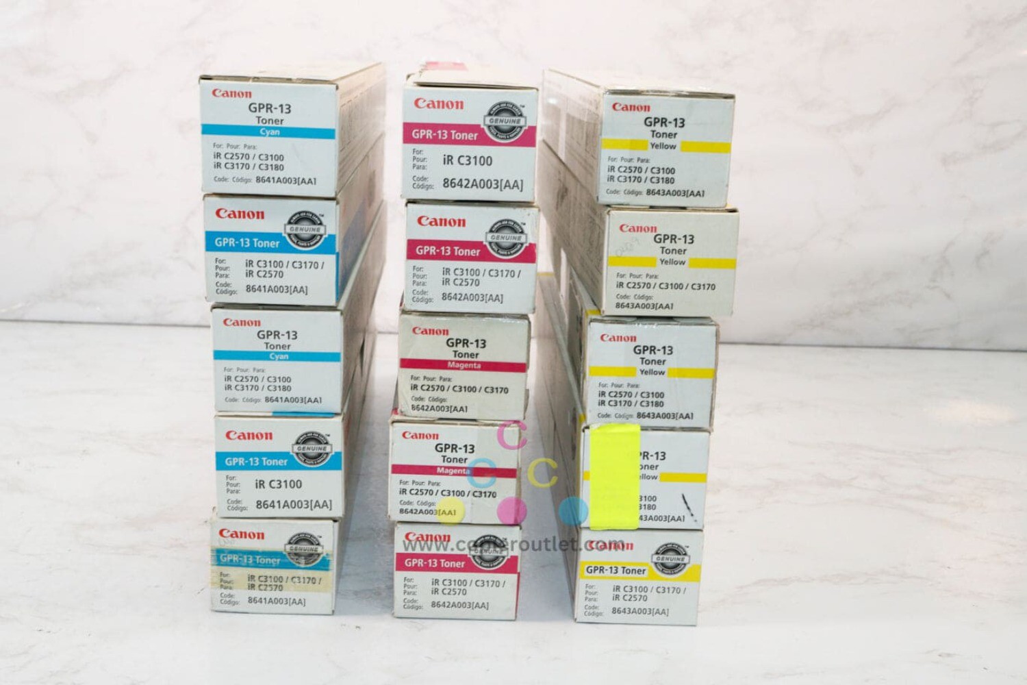 Lot of 15 OEM Canon iR C2570,C3100,C3170,C3180 GPR-13 CMY Toners Same Day Ship