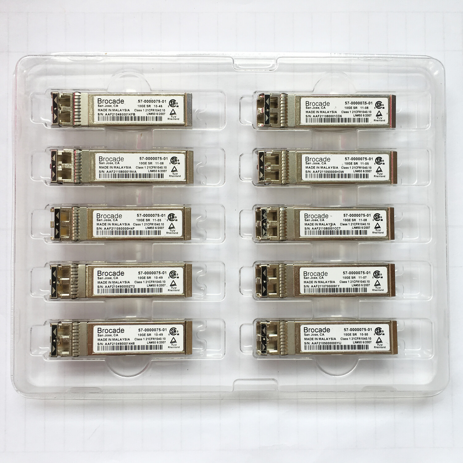 10pcs Genuine Brocade 10G-SFPP-SR 57-0000075-01 10GE SR 850nm 10GbE SW SFP+