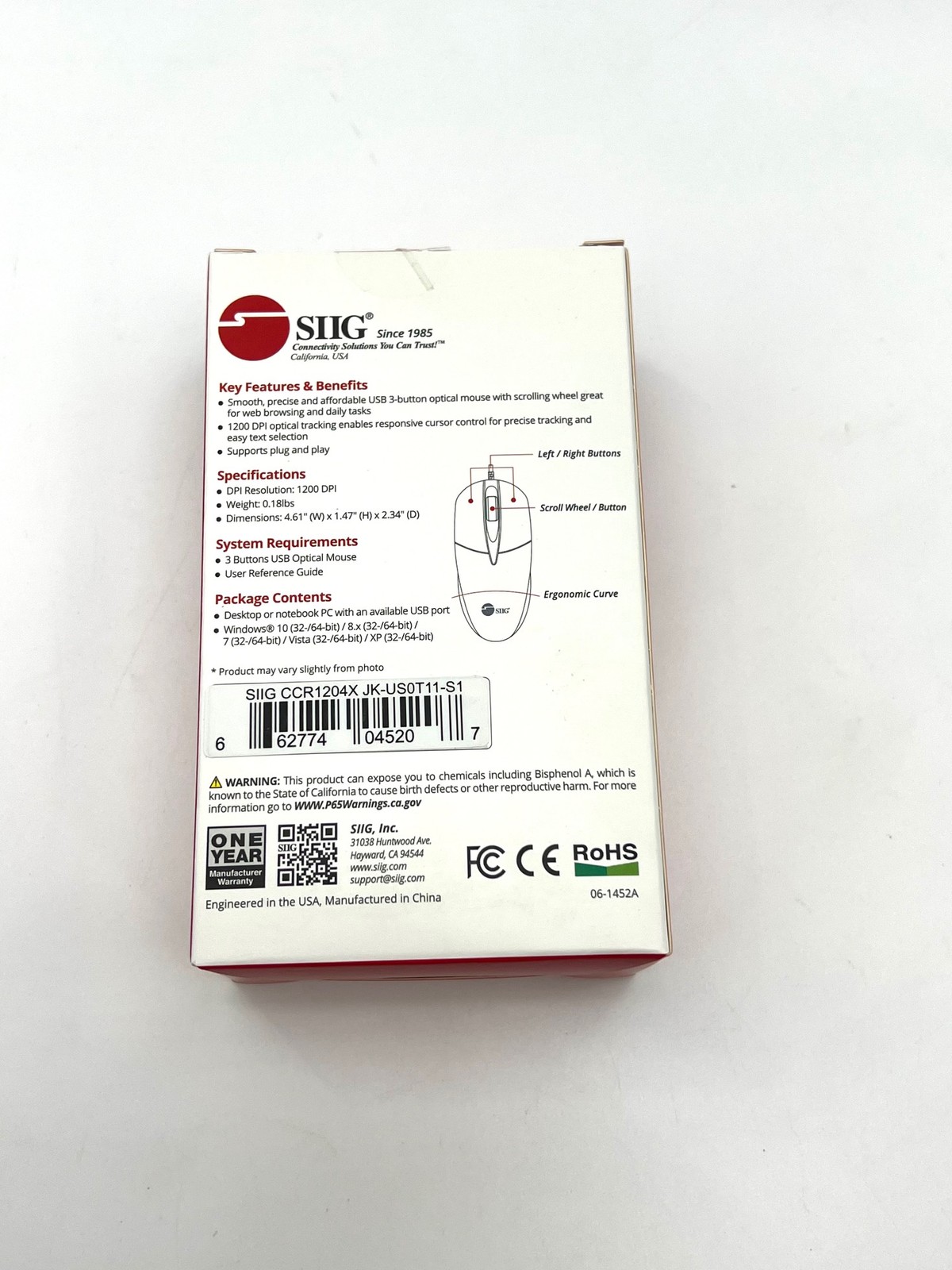 SIIG 3 Buttons USB Optical Mouse