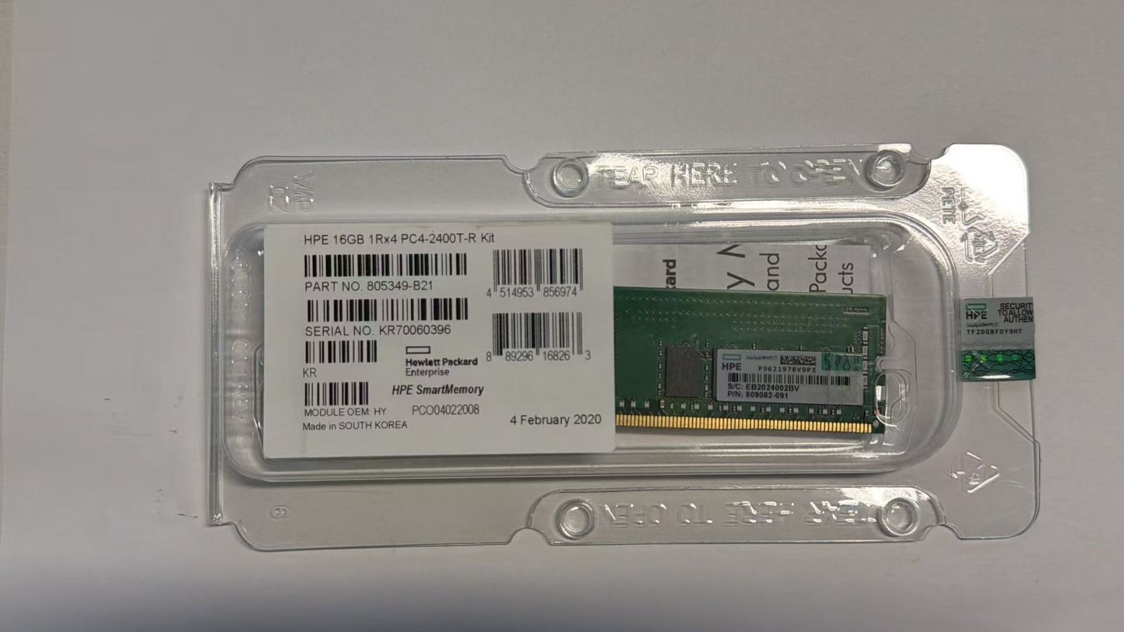 NEW 809082-091 805349-B21 819411-001 HPE 16GB 1RX4 PC4-2400T DDR4 SDRAM