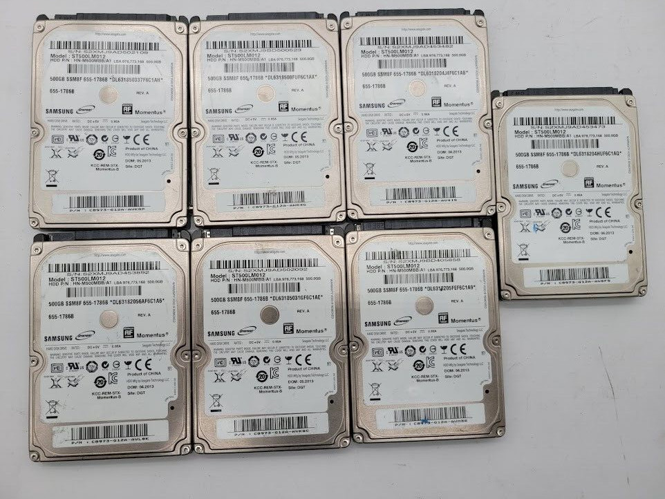 Lot of 7 Samsung ST500LM012 500GB,2.5" SATA Laptop Hard Drive