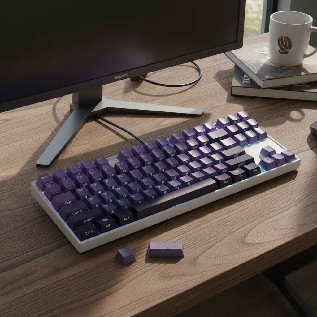 Double Shot Gradient Purple Keycaps - 136 Durable PBT Set for Gaming Keyboards