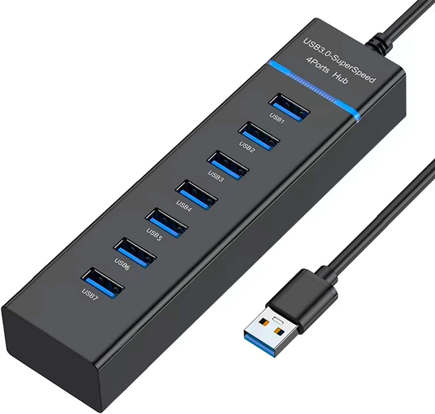 USB Hub 3.0, VIENON 7-Port Data Splitter for Laptop, PC, Black 