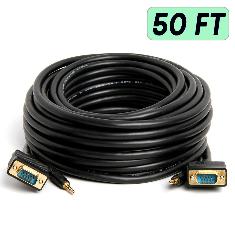VGA+3.5mm Cable VGA to VGA Cord 3.5mm Audio SVGA Monitor Cord HD15 Video Cable
