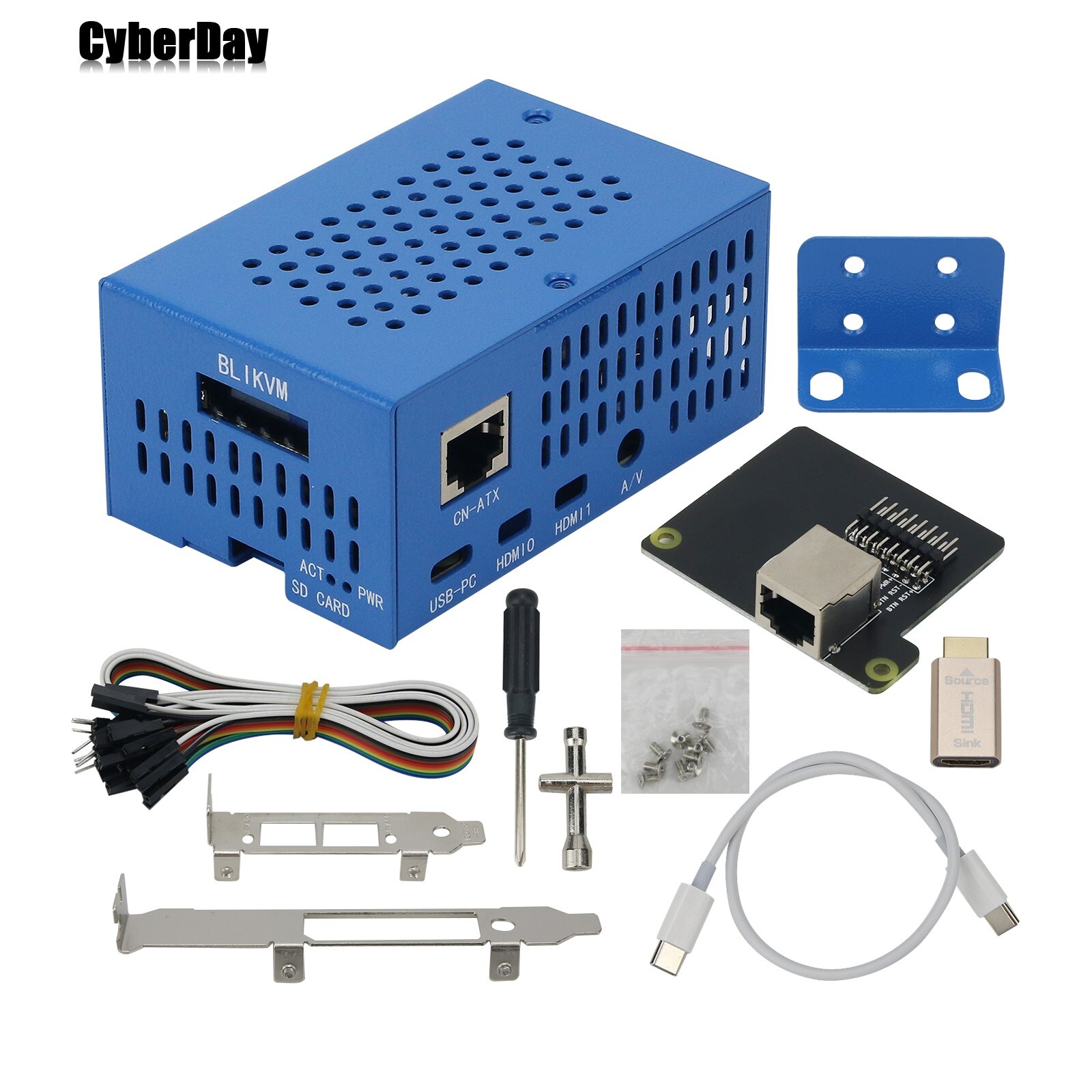 BLIKVM V3 HAT Blue PiKVM KVM over IP Raspberry Pi 4B PoE HDMI CSI for Server