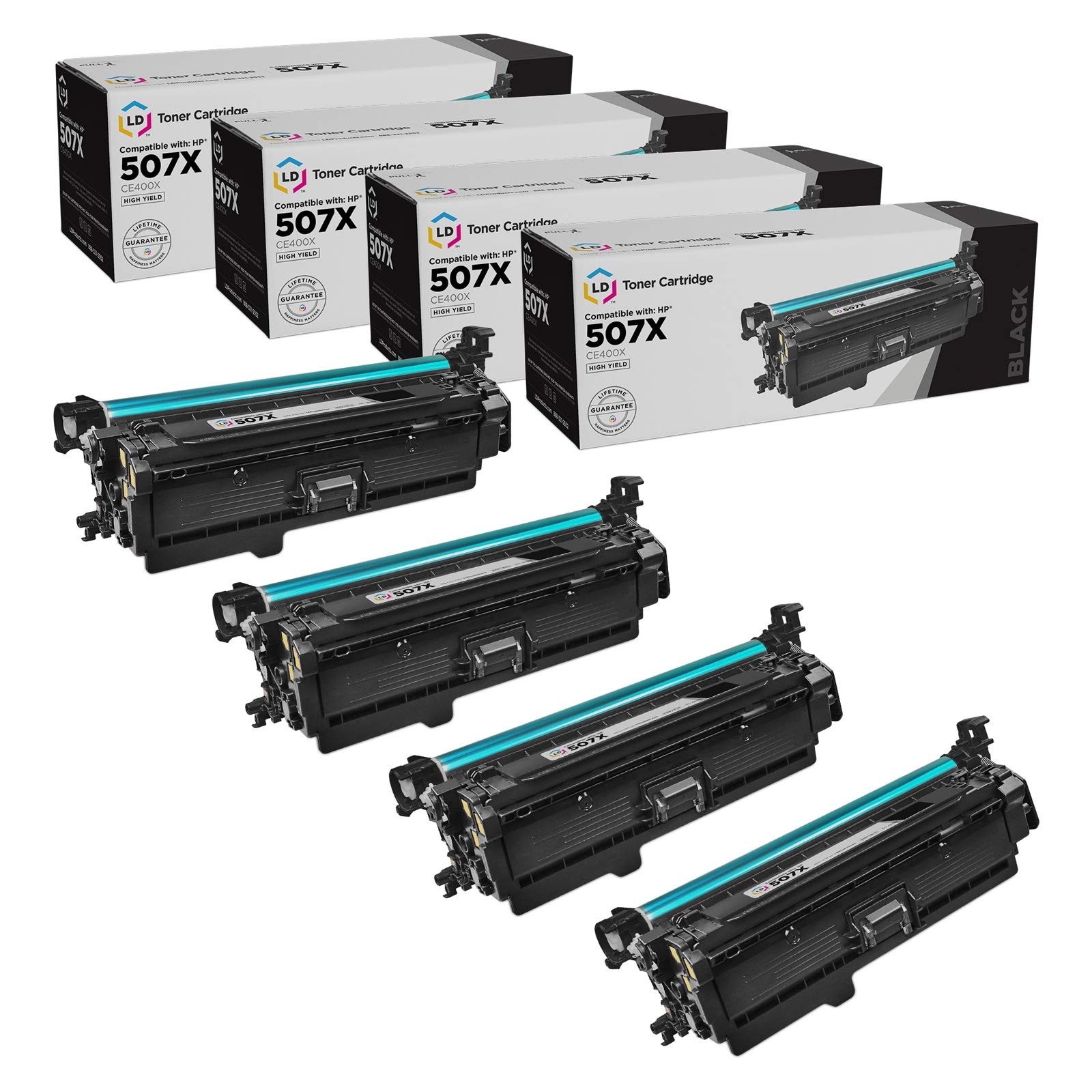 4PK Replacement for HP507X Toner works with CE400X 507X LaserJet M551dn M570dn