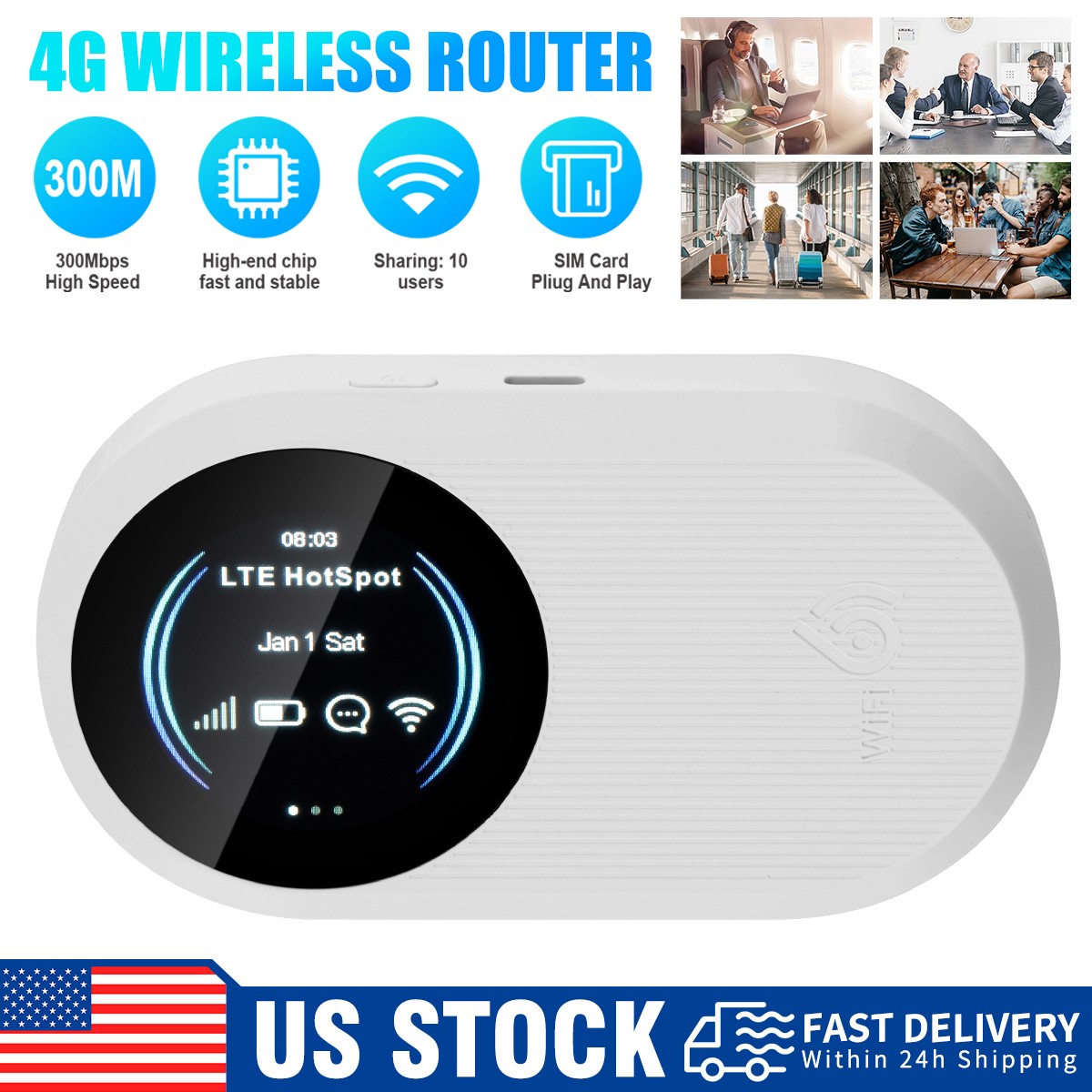 2"Portable 4G WiFi Hotspot for Travel | Data Roaming SMS USSD | WiFi 6 | M10-Pro
