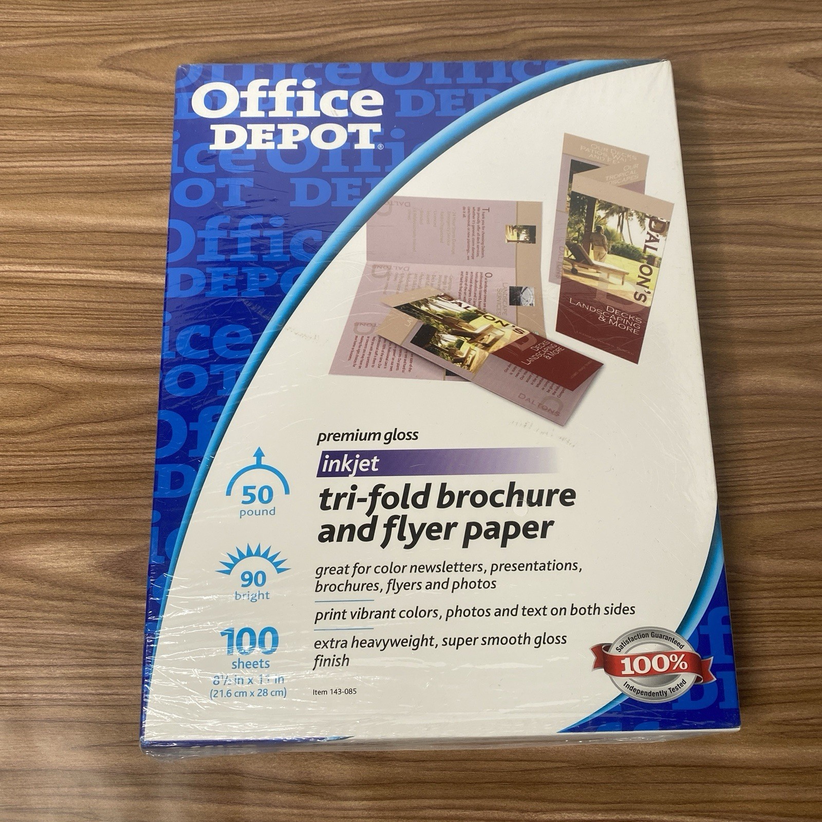 Office Depot Glossy Premium Tri-fold Brochure & Flyer Paper Inkjet 100 Sheet NEW