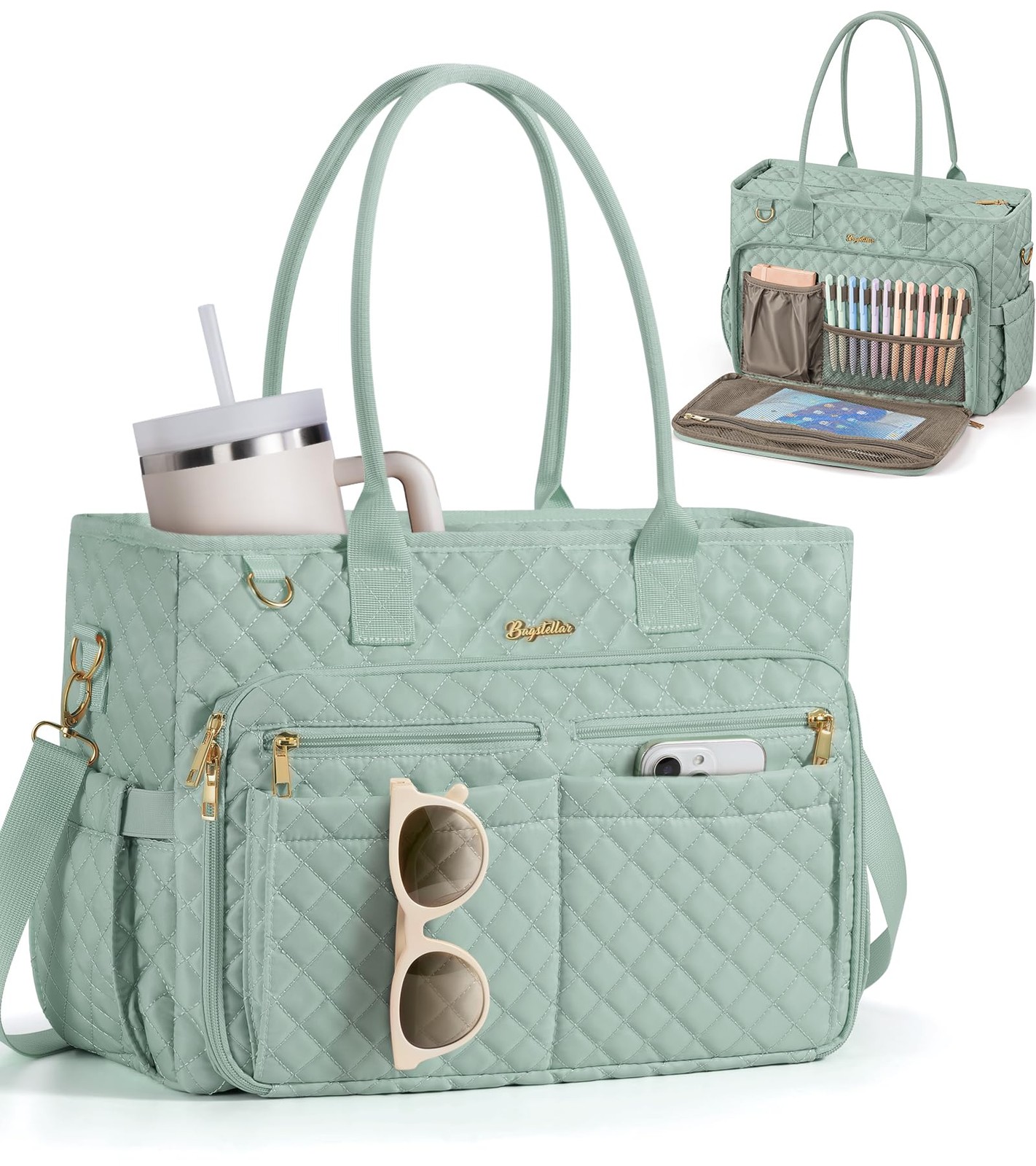 Bagstellar Teacher Tote Bag for Women, 15.6" Laptop Work Computer 