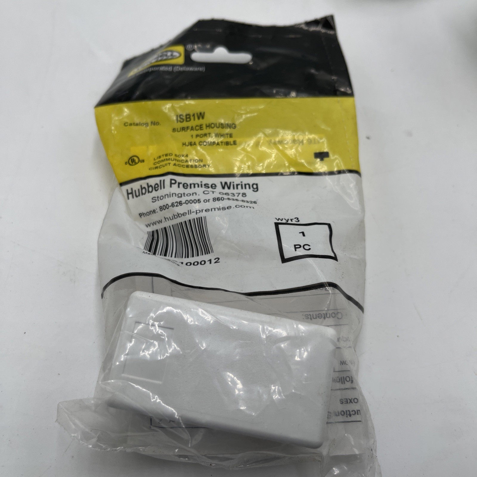 Hubbell Premise Wiring ISB1W Housing Surface Mount 1 Port White HJ6A Compatible