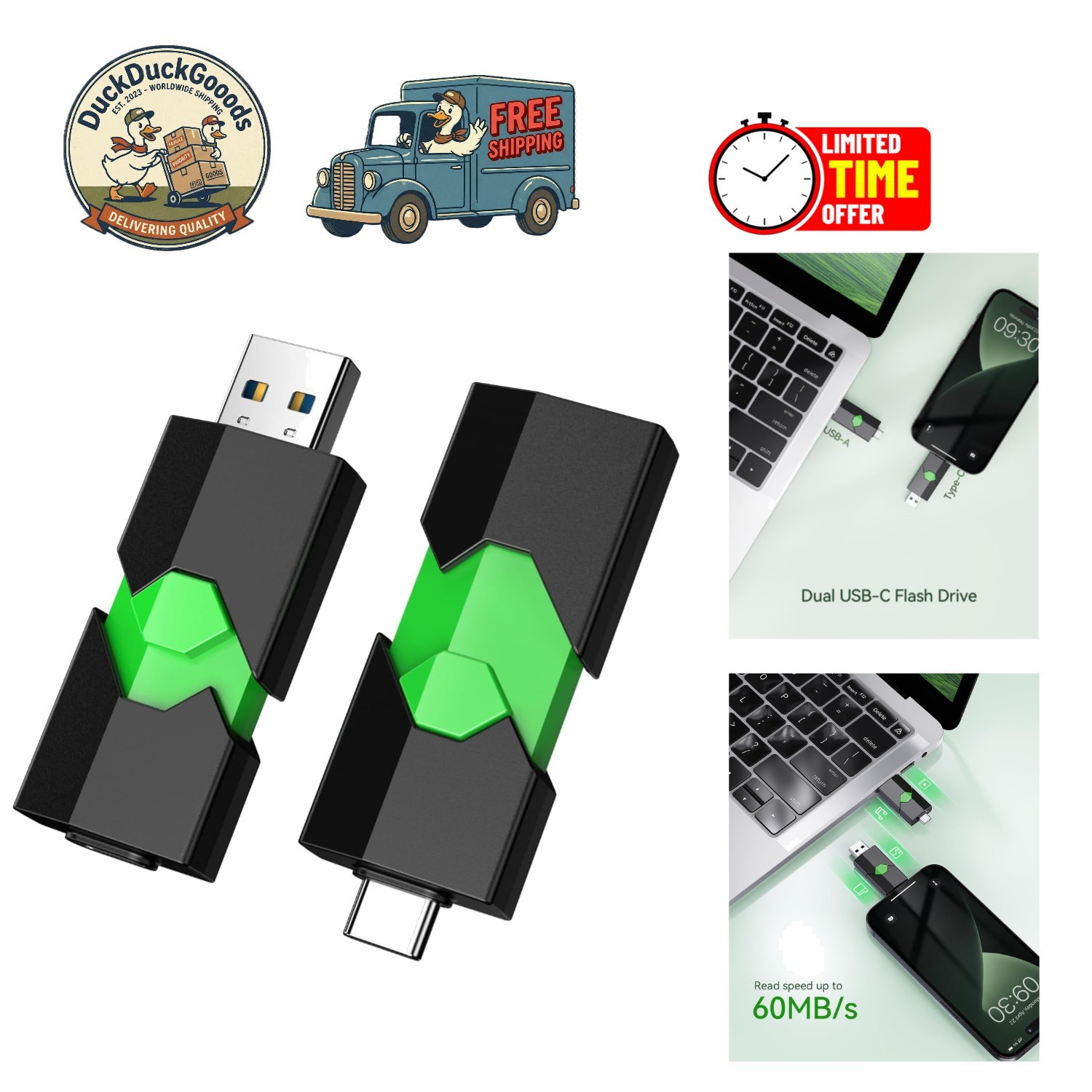 Compact 64GB USB Dual Memory Stick: High-Speed USB 3.0 & Type-C for All Devices