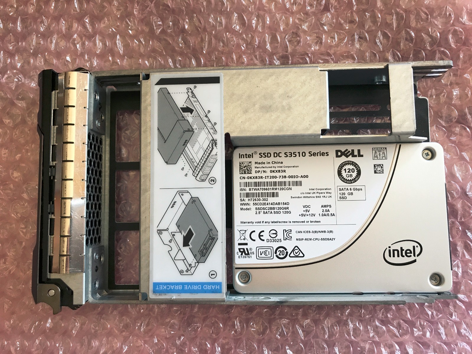 Dell Intel DC S3520 Series 0394XT 2.5" SSD 120GB Enterprise Class 3.5" Caddy