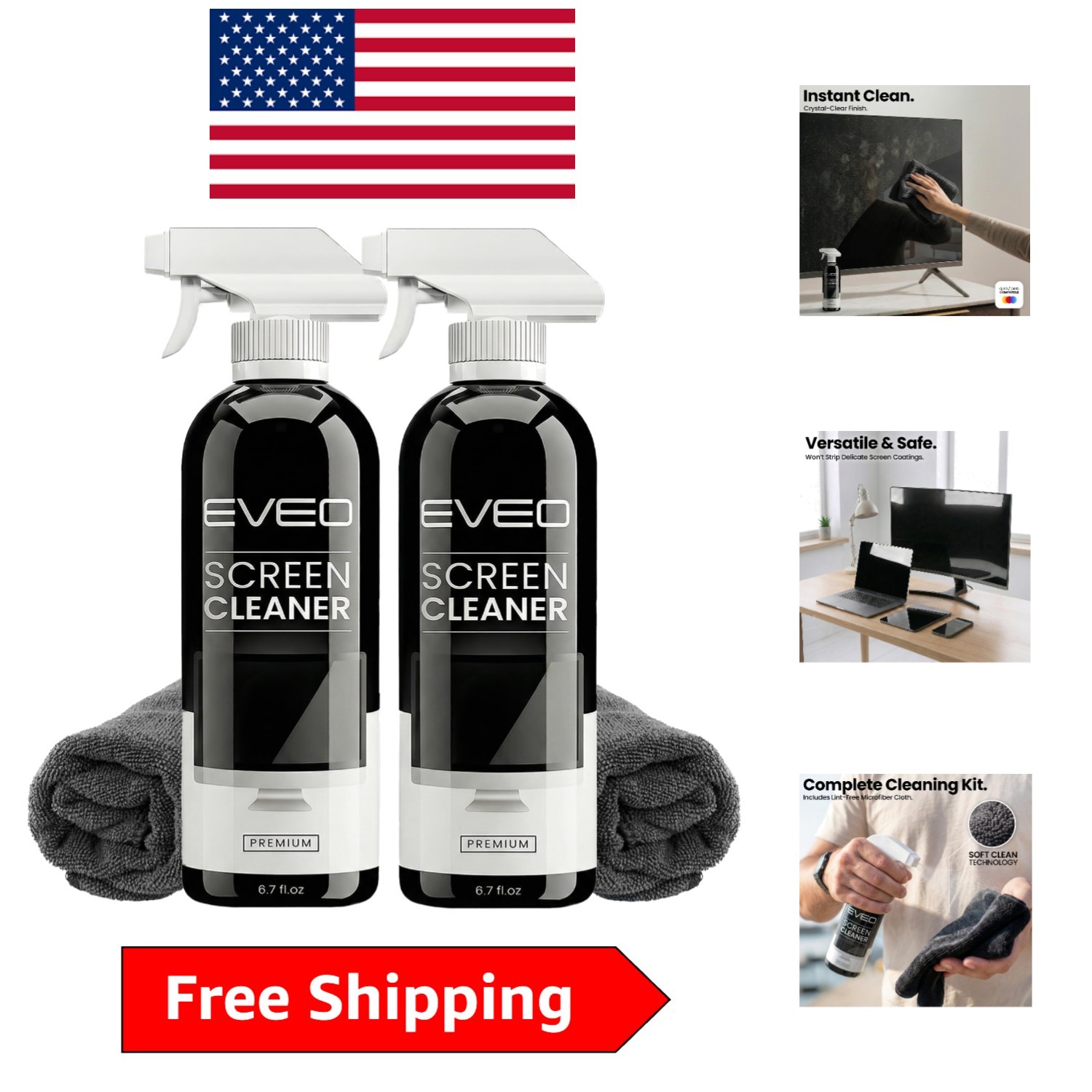 Compact 2 Pack Streak-Free Screen Cleaner Suitable for Smart TVs & Electronics