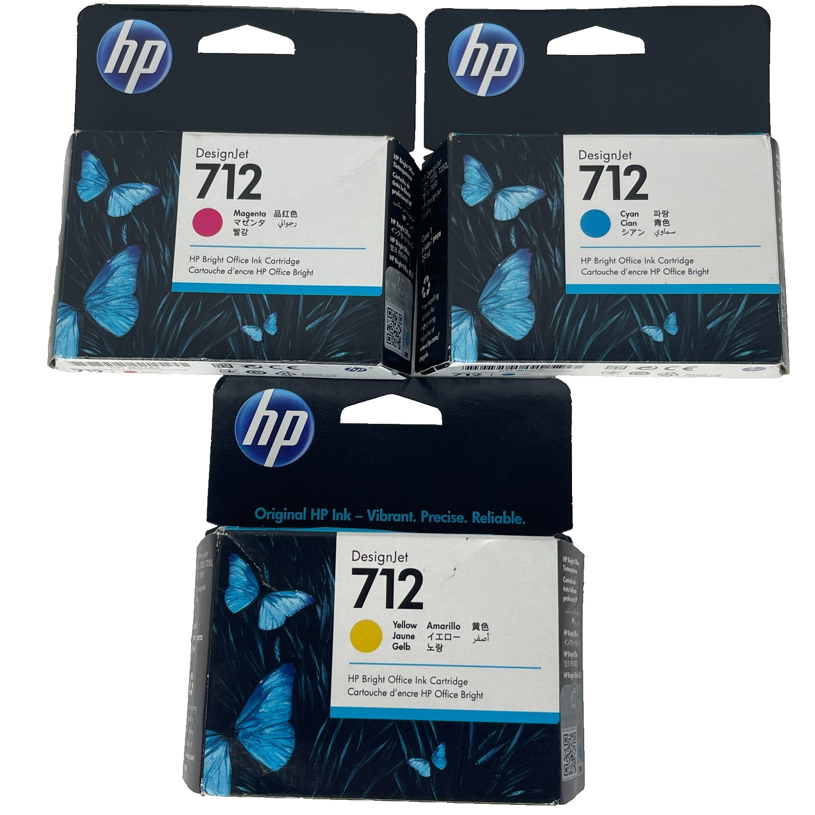 Genuine HP 712 Ink Cartridges Cyan Yellow Magenta Lot of 3 DesignJet OEM