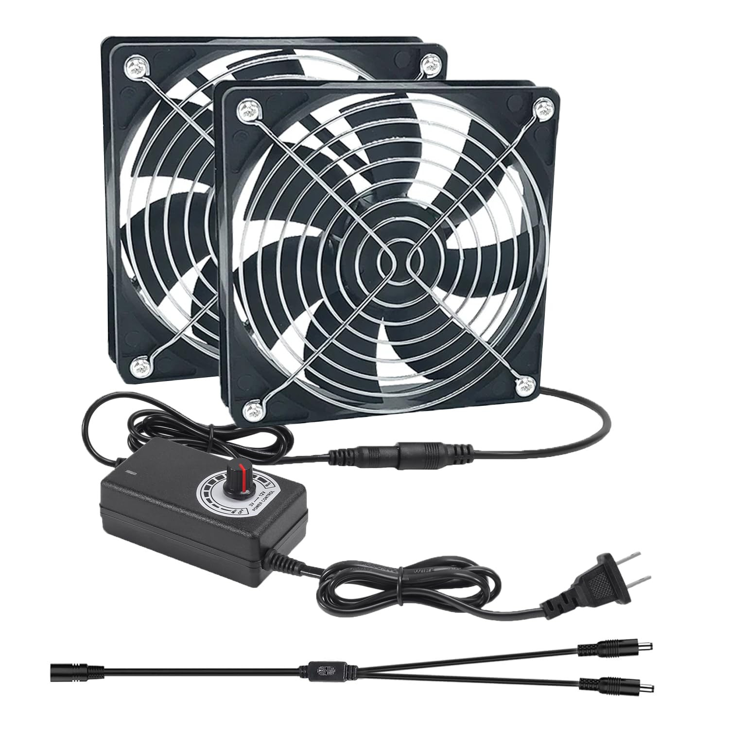 ALMOCN 2 x 120mm Computer Fan with AC Plug 110V 220V Powered 2x120mm set