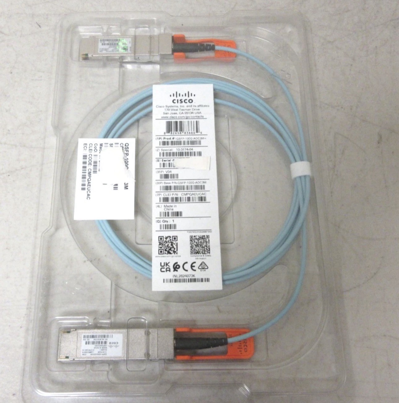 Cisco QSFP-100G-AOC3M 10-3174-04 100GBASE 3m QSFP Optical Cable *NEW*