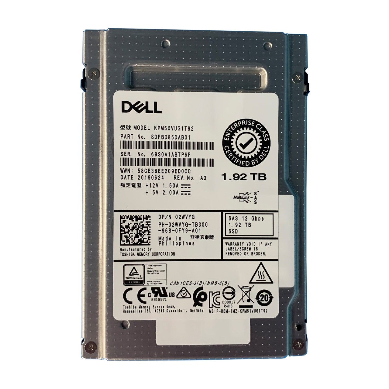 Samsung Dell 2WVYG 1.92TB 2.5" SAS 12Gbps SSD Condition Used
