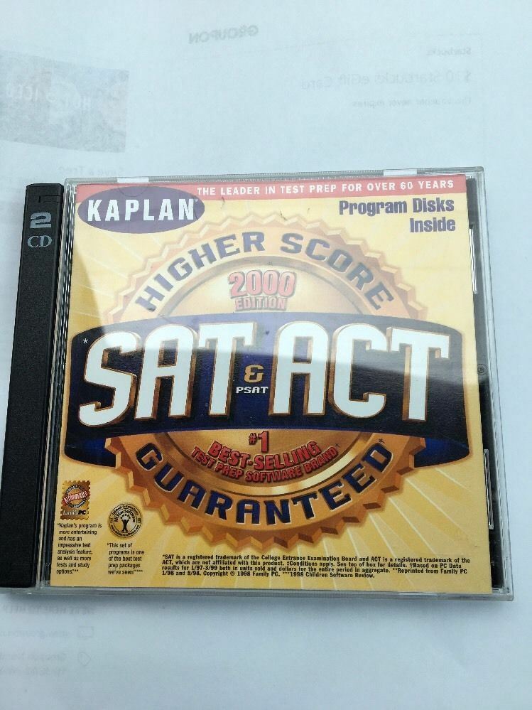 Kaplan Sat & Act Higher Score-2000 Edition-2 CD PC ROM-TESTED-VERY RARE VINTGE