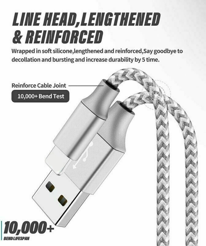 Fast Charger Cable Heavy Duty 6FT For iPhone 8 7 X XR 11 12 13 14 Charging Cord