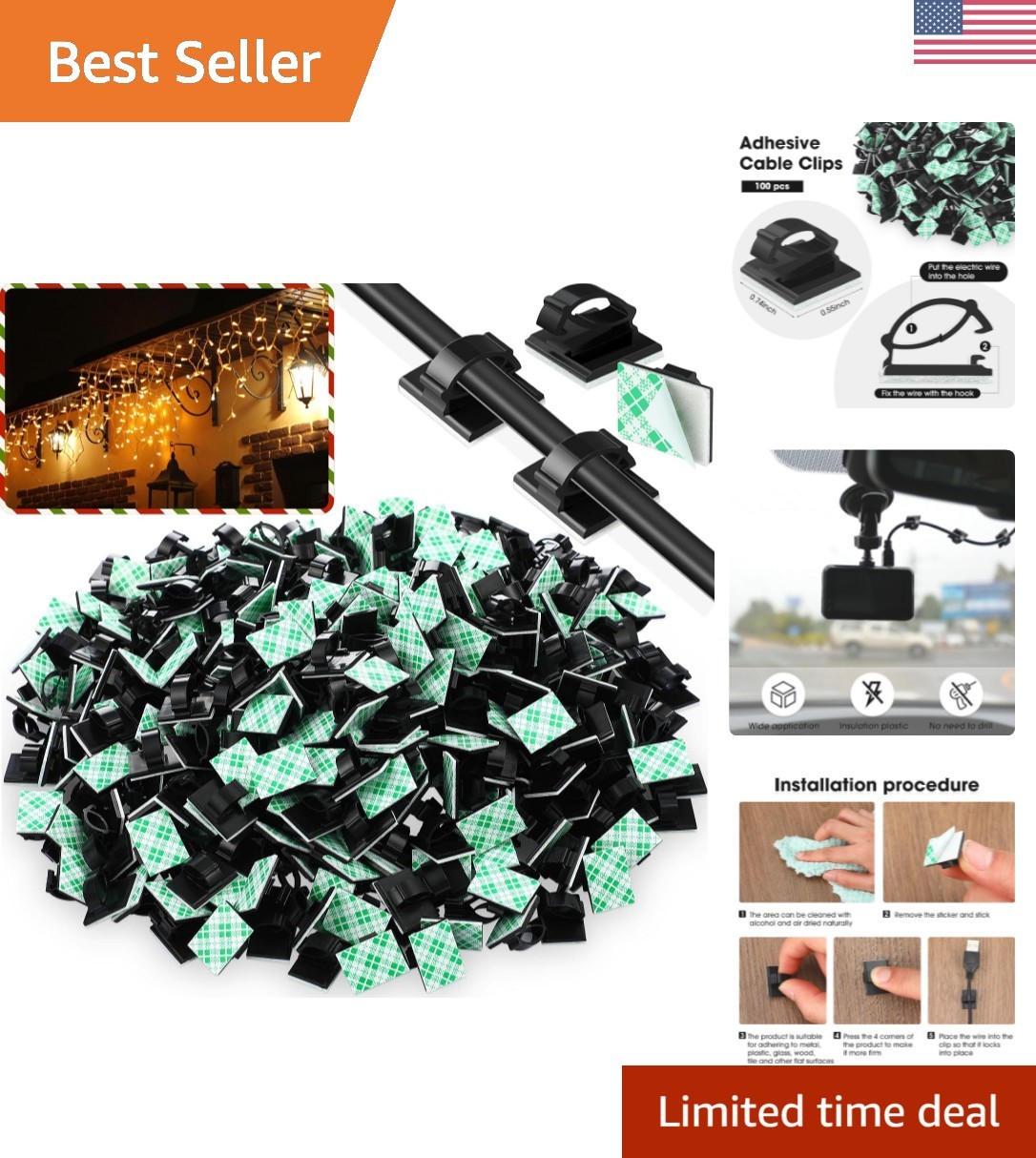 Self-Adhesive Cable Management Clips - 100 Pieces for Clean & Tidy Spaces
