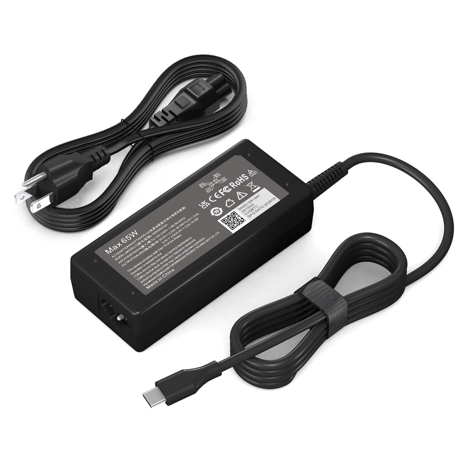 65W USB C Laptop Charger | Compatible with HP Chromebook | Black | Compact