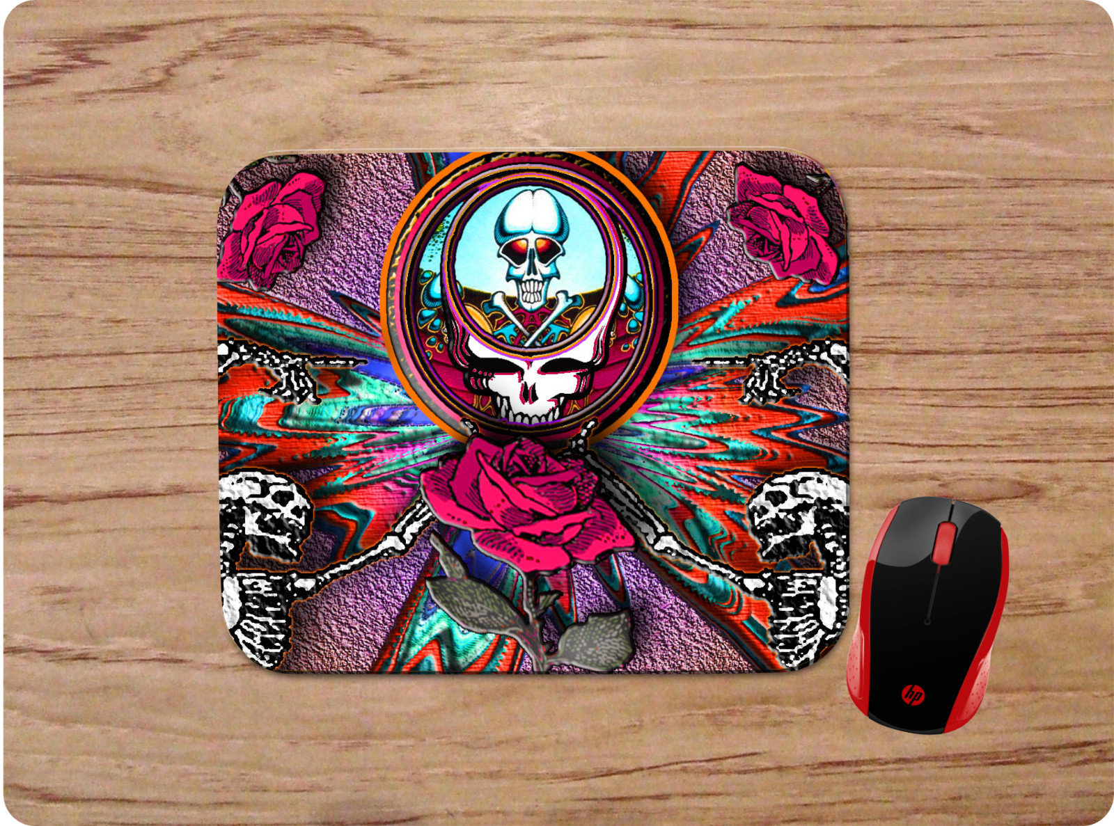 GRATEFUL DEAD SKULLS & ROSES ART CUSTOM COMPUTER MOUSE PAD MAT NONSLIP NEOPRENE