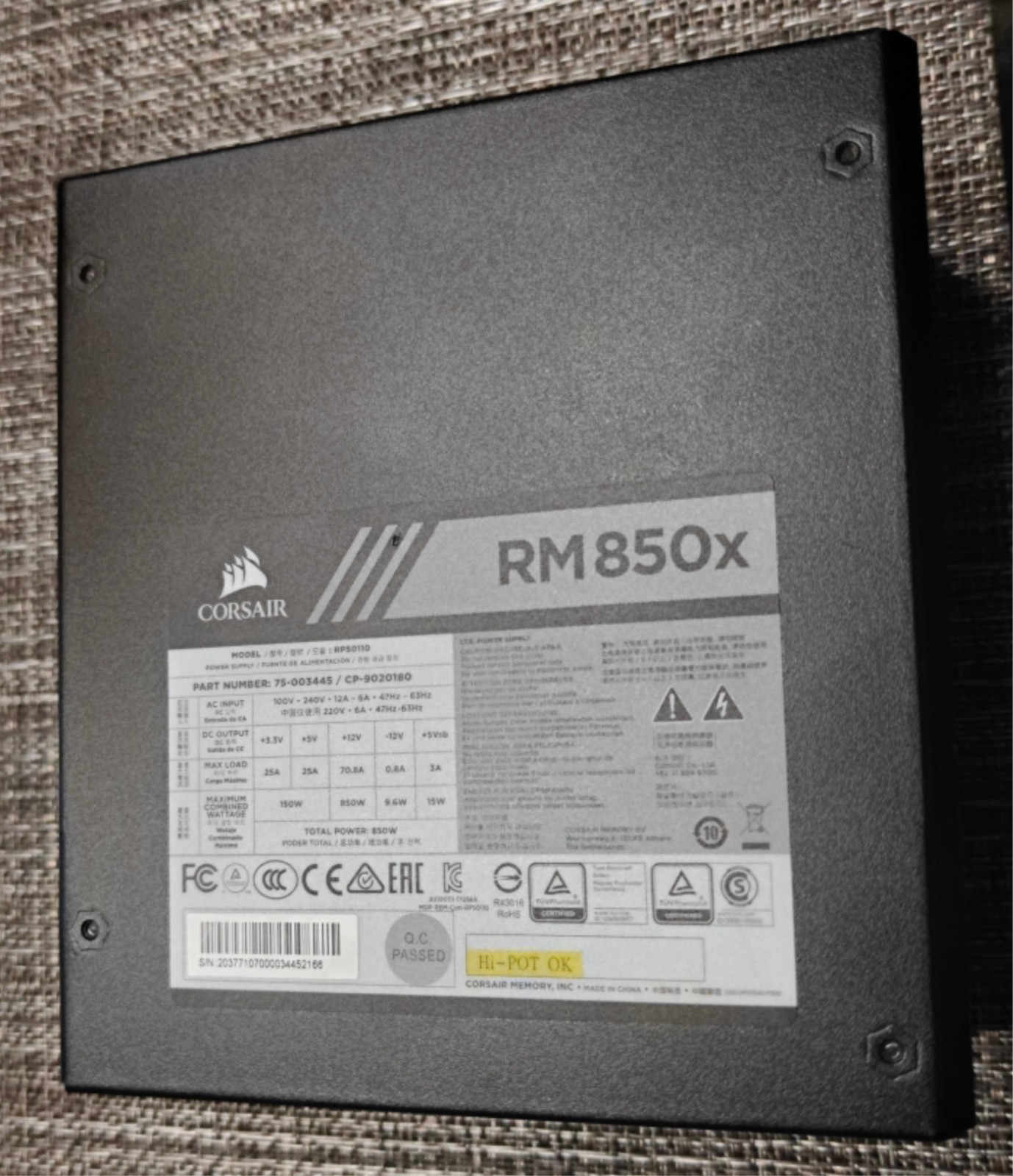 Corsair RM850x 850W 80+ Gold Fully Modular ATX Power Supply PSU Open Box