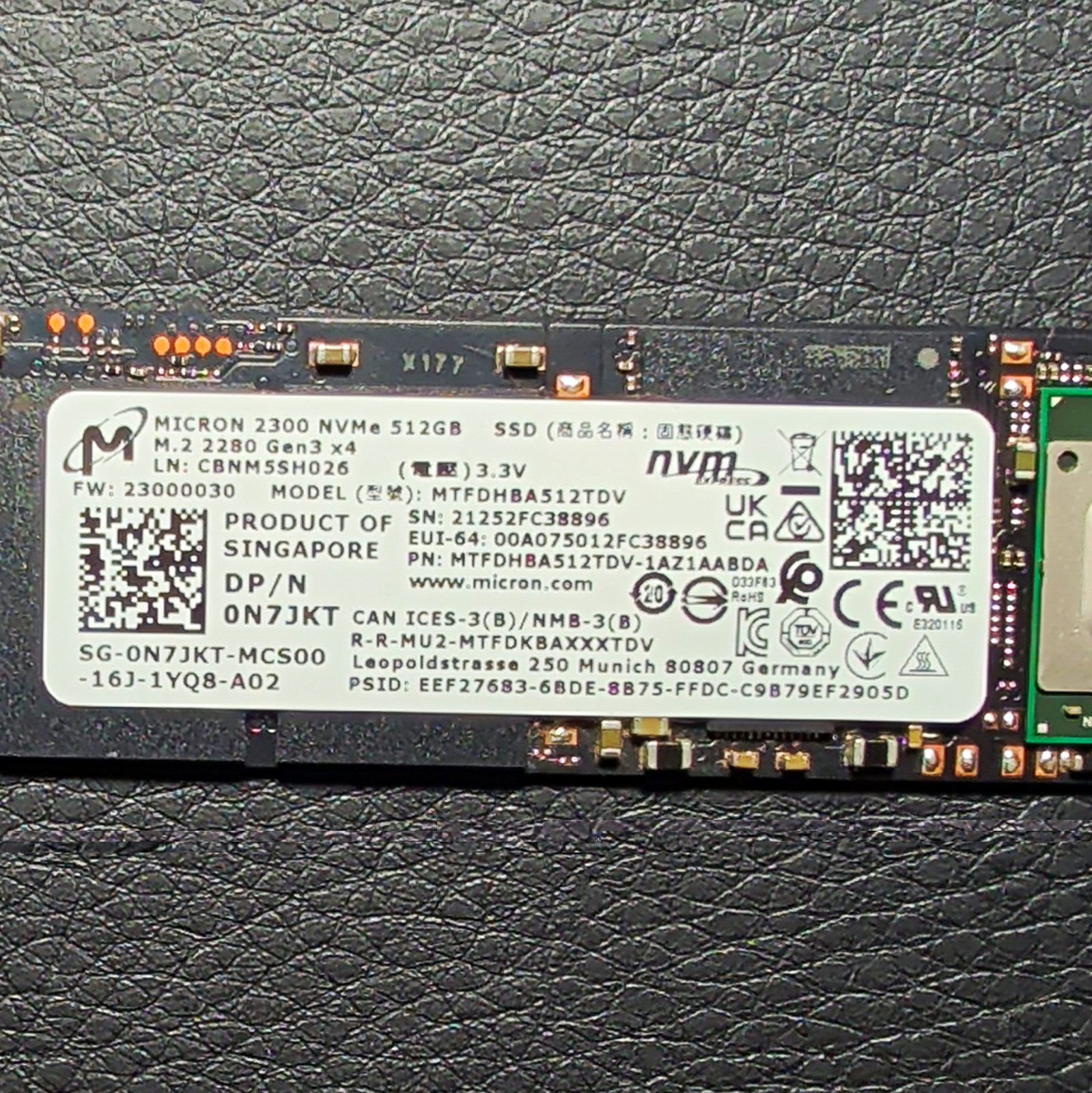 Micron 2300 512GB M.2 2280 NVMe Internal SSD 3300/2700MB/s Laptop PC