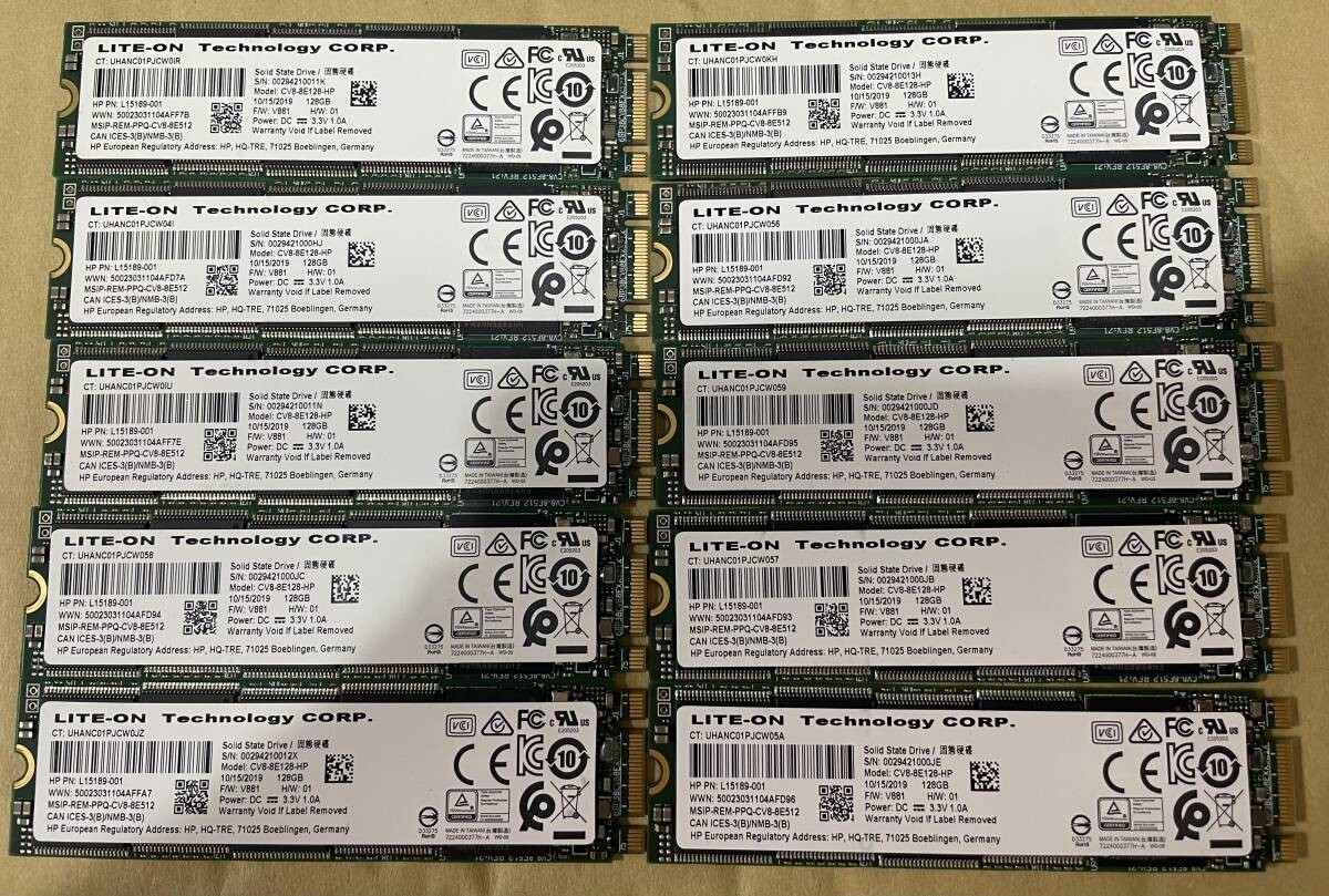 10-Pack HP L12804-001 Lite-On CV8-8E128-HP 128GB SATA M.2 SSD Used Working 37H-3