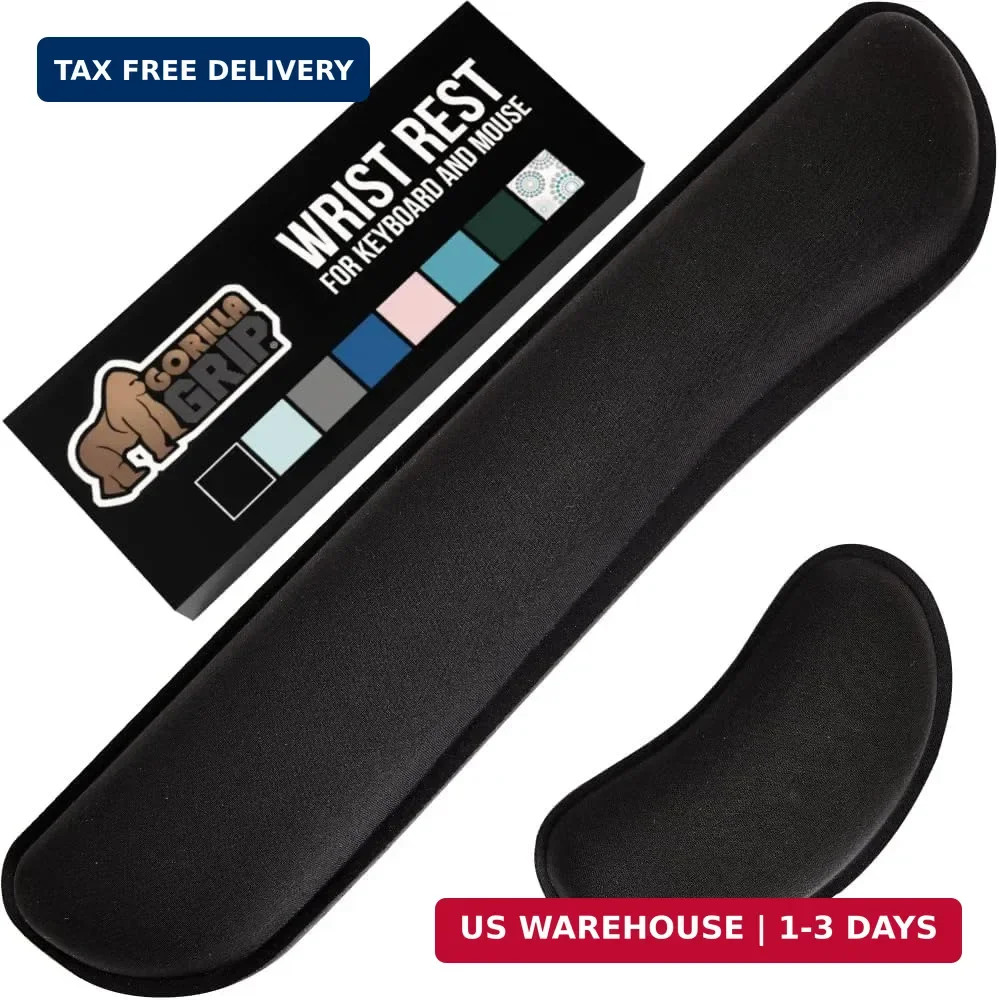 GORILLA GRIP Memory Foam Wrist Rest for Computer Keyboard, 2 Piece Black