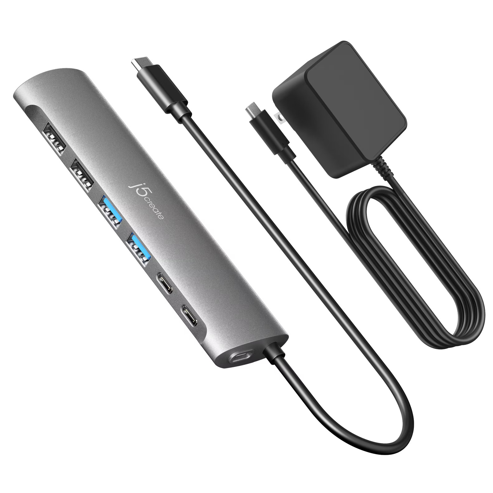 j5create - USB-C 7-Port Hub 5A2C with DC Power Adapter - Space Gray