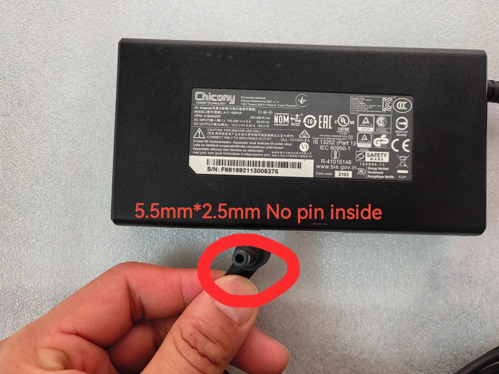 100%Genuine 19.5V 9.23A 180W A17-180P4A for Asus ROG G750JW-BBI7N05 AC Adapter