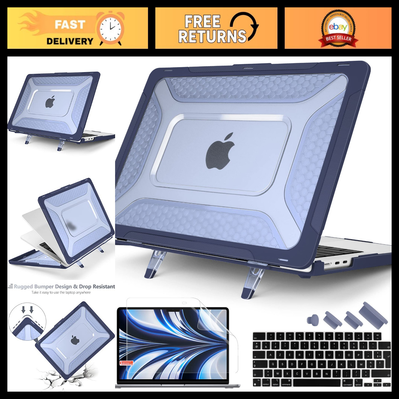 Heavy Duty MacBook Air 13.6" Case - Extreme Protection, Navy Blue, 2022-2026