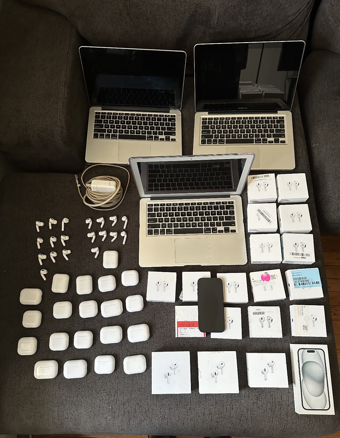 Apple Lot iPhone 15 + 3 MacBooks + 41 AirPods (Multiple Gens) Bundle