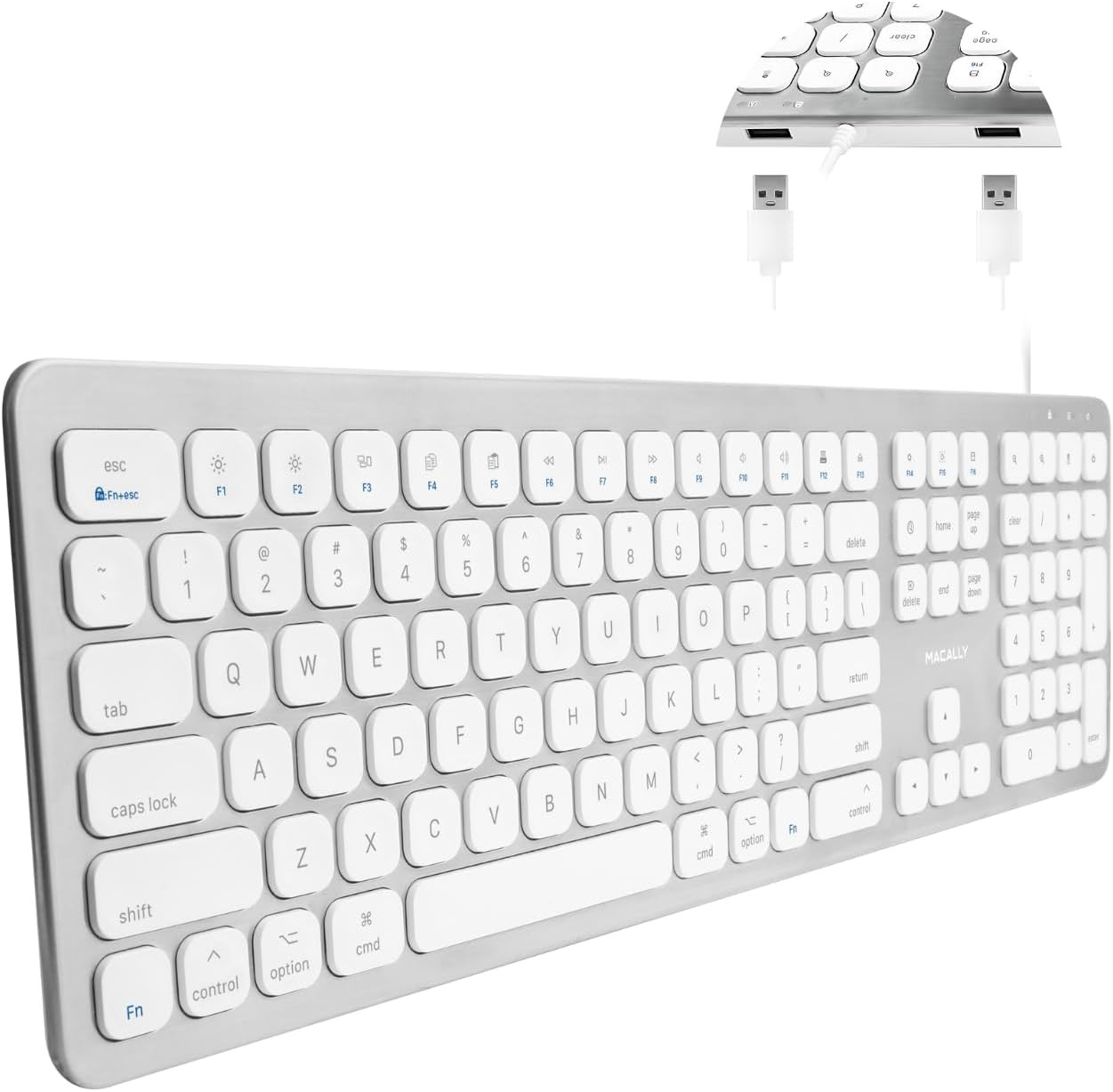 Macally Wired Keyboard for Mac with USB Ports for Mouse - Compatible Keyboard