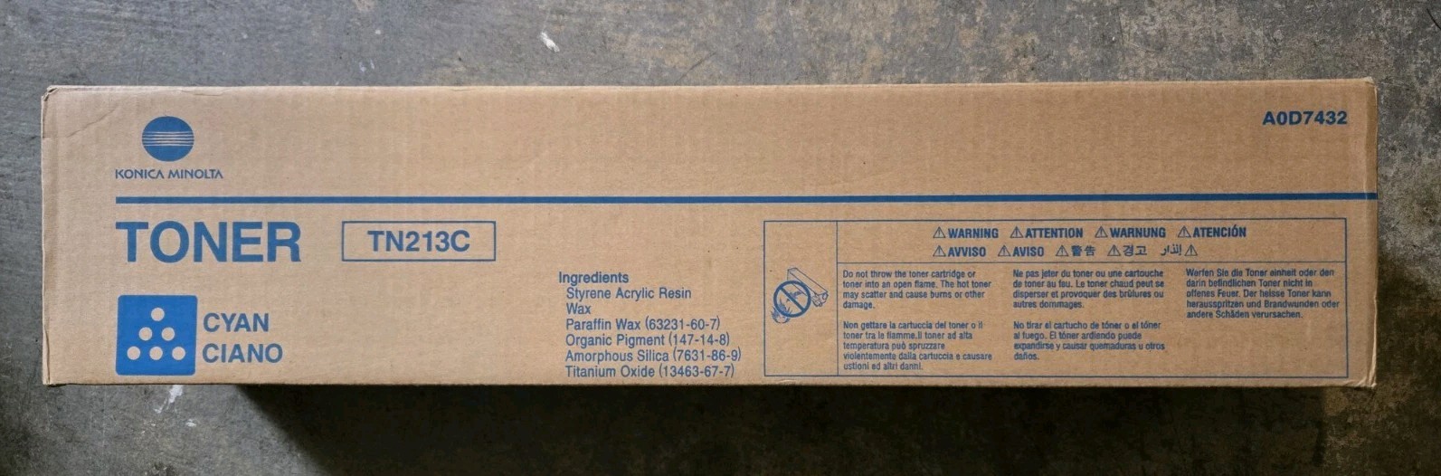 Genuine Konica Minolta TN213C (A0D7432) Cyan Toner Cartridge - NEW SEALED